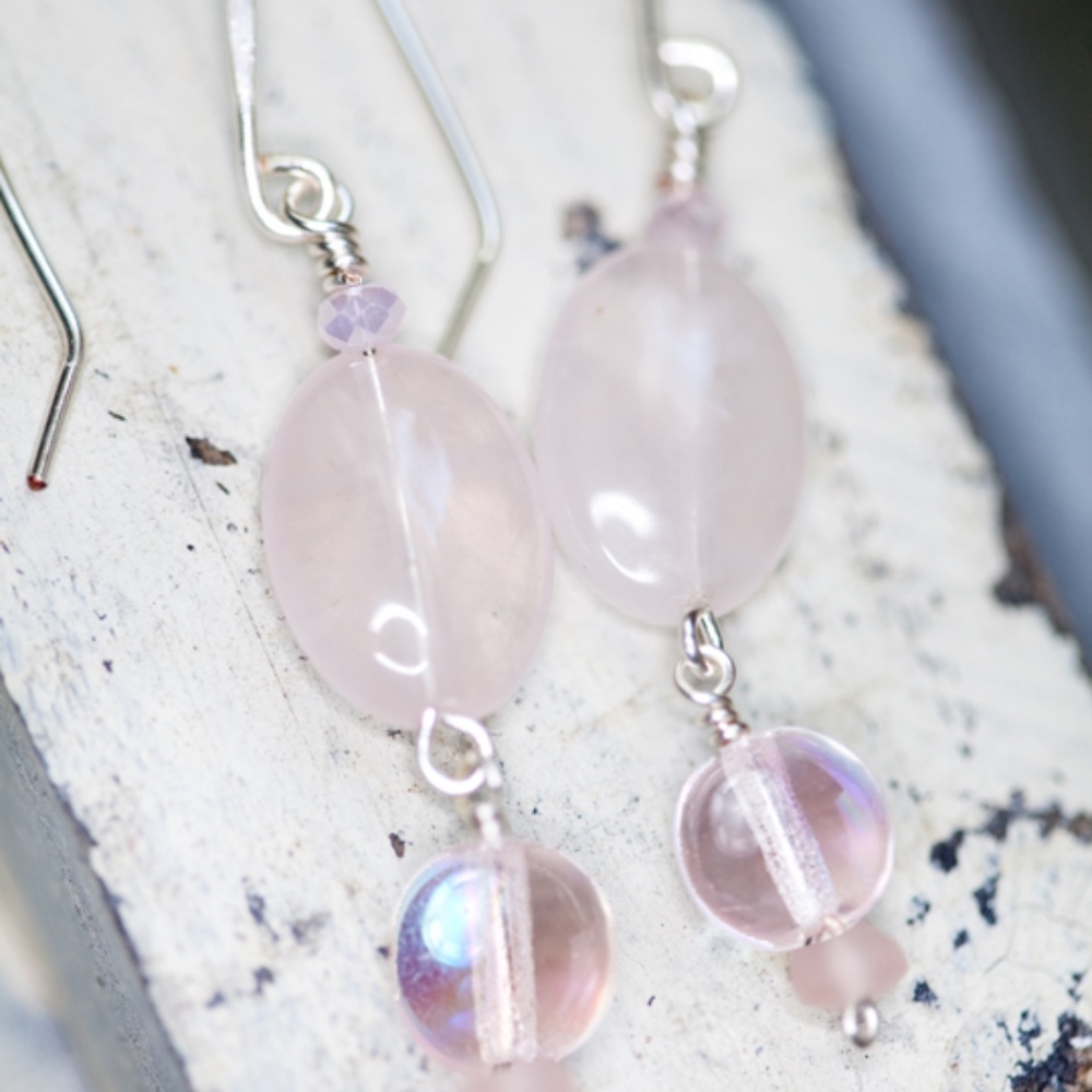 Pink Quartz Stone Earrings
